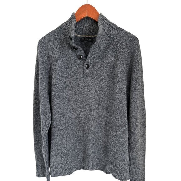 Banana Republic Gray Wool Button-Up Mock Neck Sweater Heather Gray -Large - Picture 1 of 9